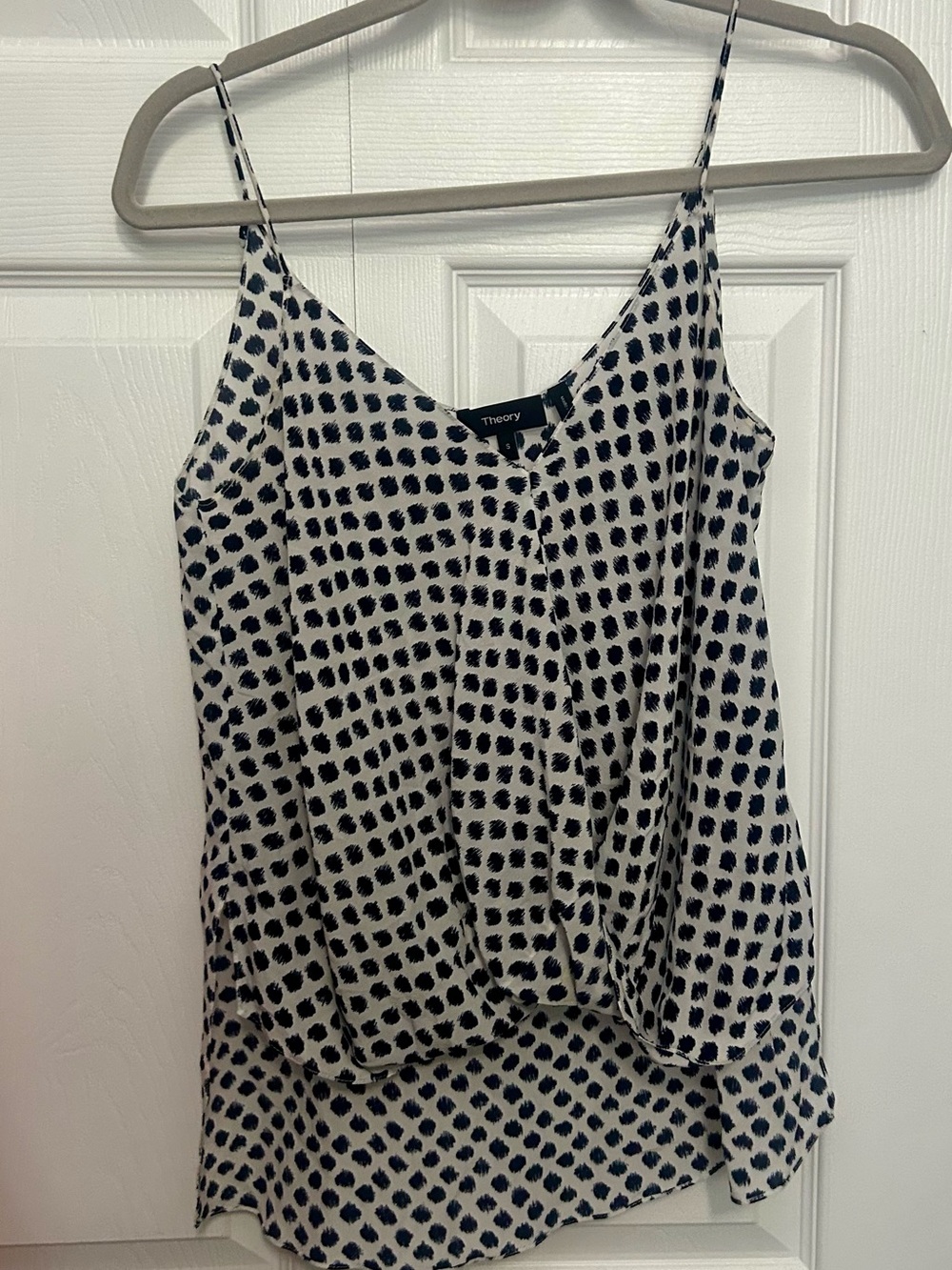 Theory Cream and Black Dot-Print Silk Cami